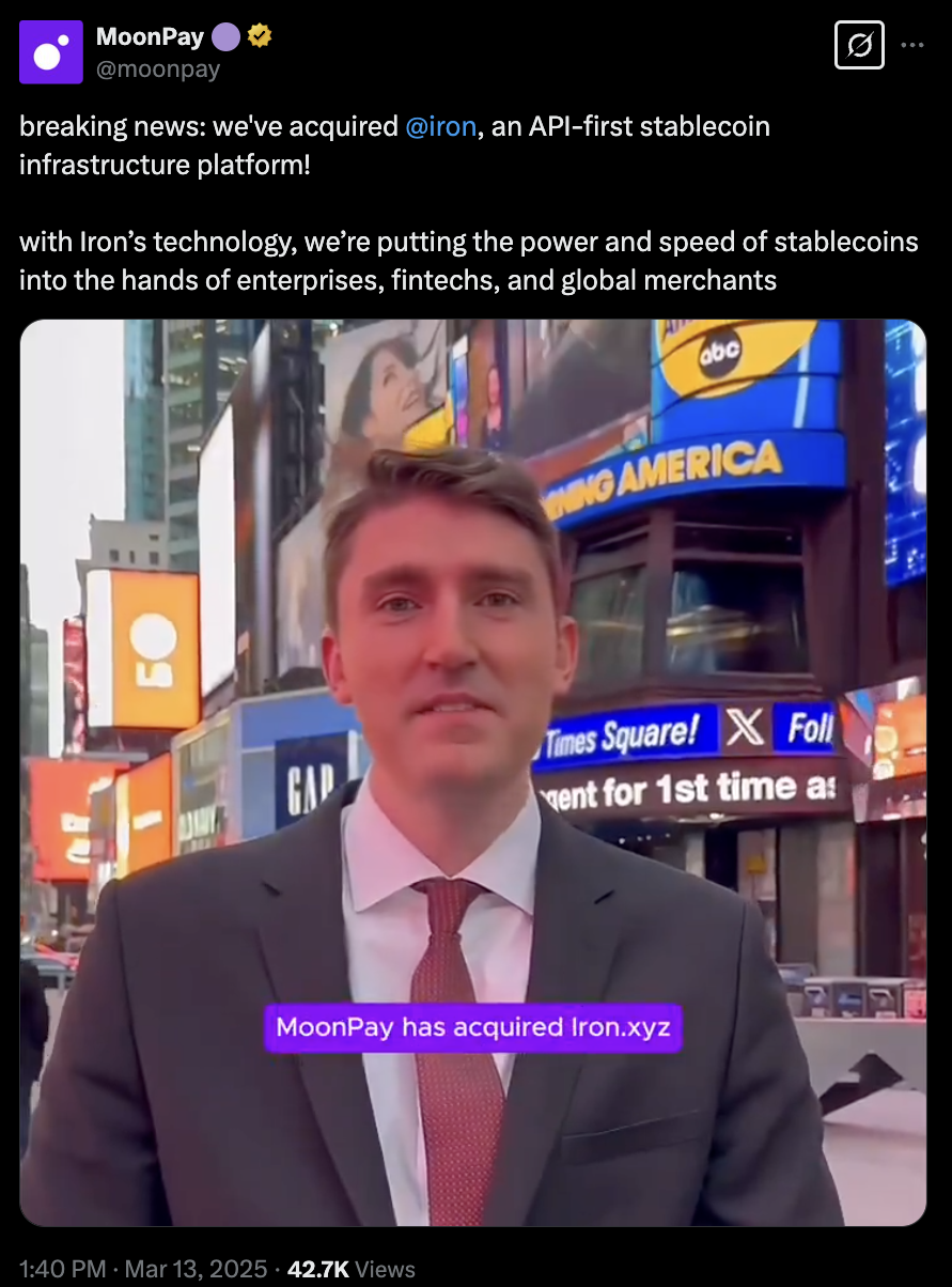 MoonPay Acquiring Iron post on <a href=