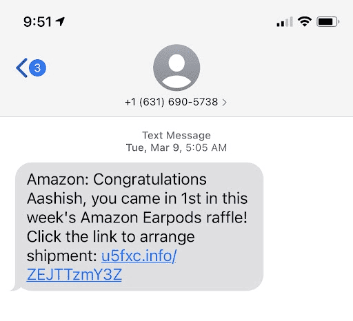 Ví dụ về cuộc tấn công smishing (SMS phishing)