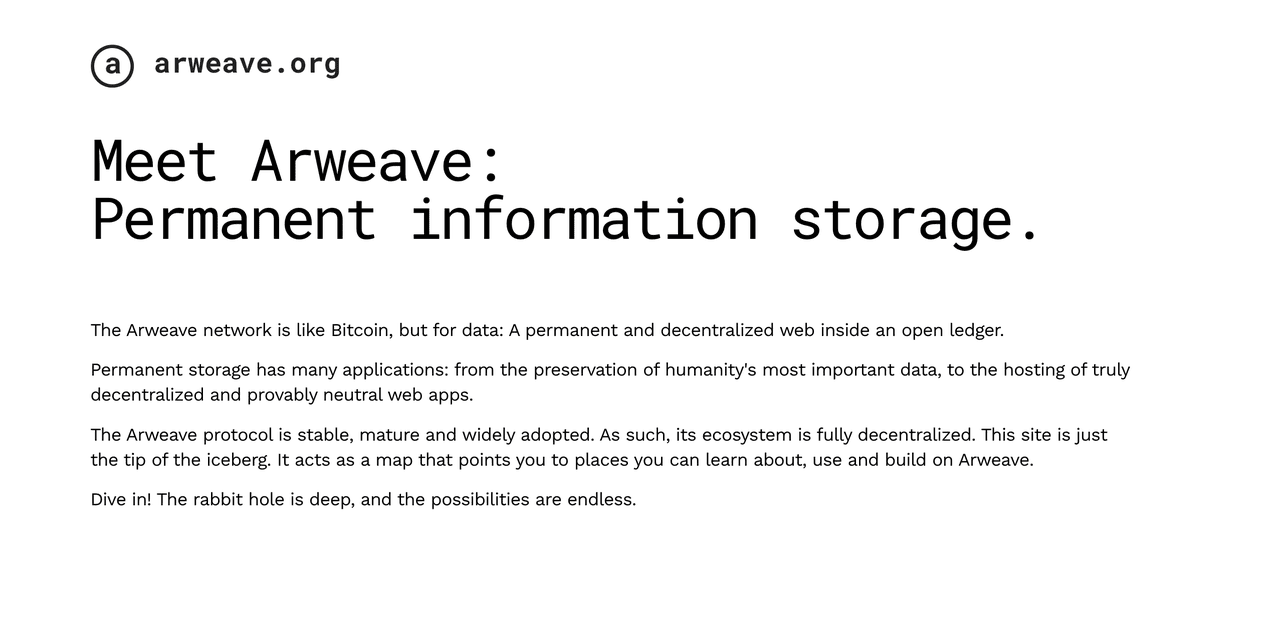 Arweave (AR) - The Permanent Data Layer for the Web