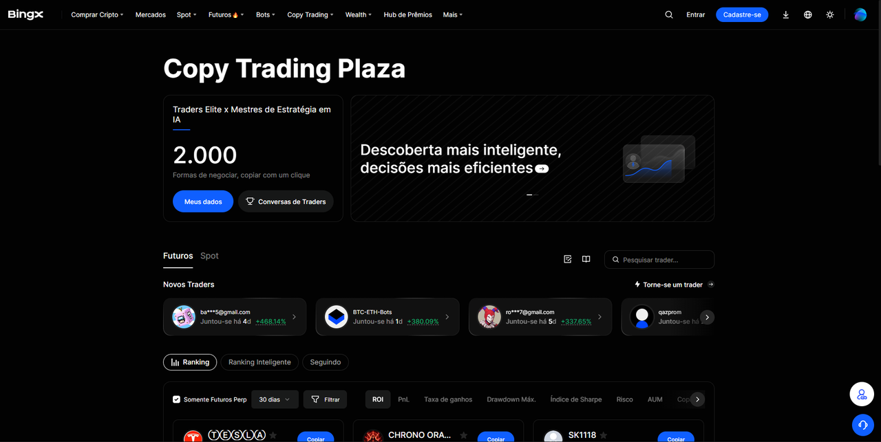 Interfejs Copy Trading BingX